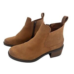Clarks Memi Ankle Chelsea Boots Women Size 7 Brown Leather Side Zip Block Heel
